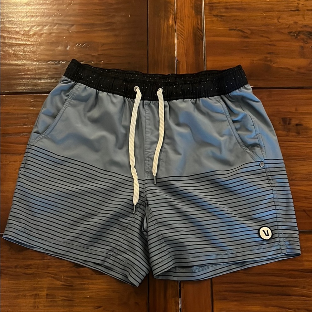 Vuori Men's Medium Blue and Black Striped Shorts